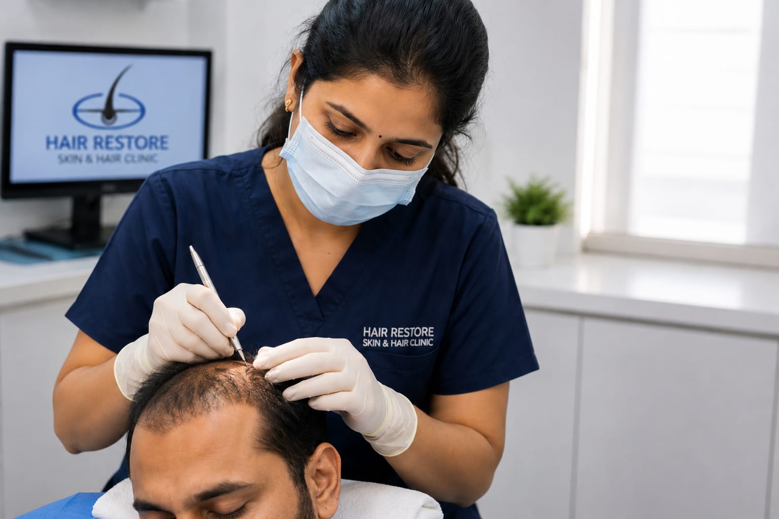 Hair transplantation procedure at Keragraft Hair Transplantation & Skincare Center in Bengaluru